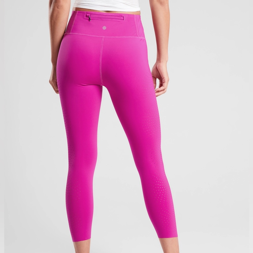 Athleta Velocity Laser Cut Capri Leggings in Electric Fucshia (Magenta Pink)